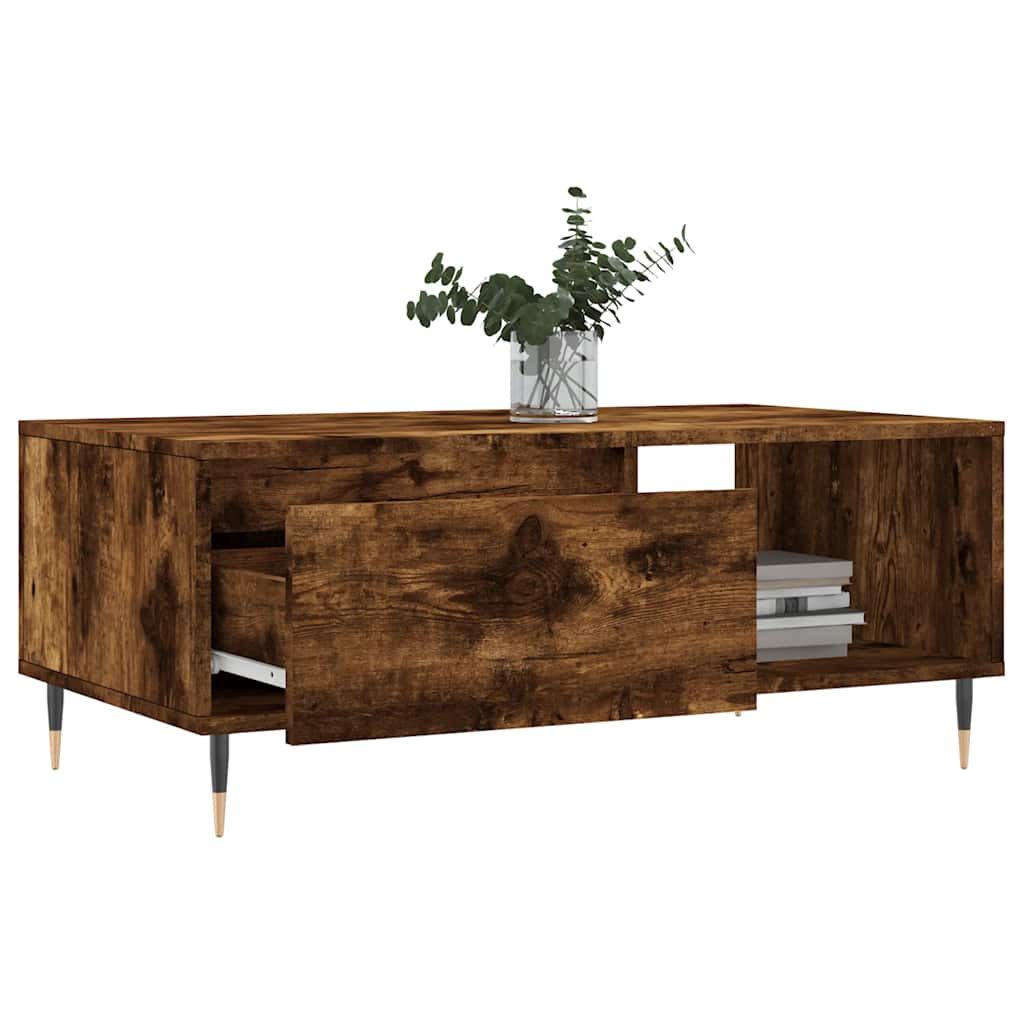 Coffee Table Smoked Oak Drawer Storage Living Room 90x50cm white Engineered wood