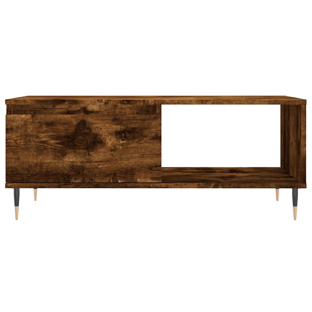 Coffee Table Smoked Oak Drawer Storage Living Room 90x50cm white Engineered wood