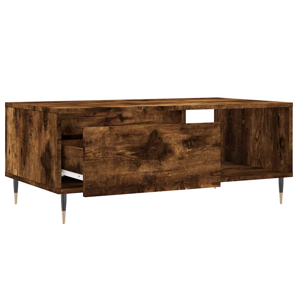 Coffee Table Smoked Oak Drawer Storage Living Room 90x50cm white Engineered wood
