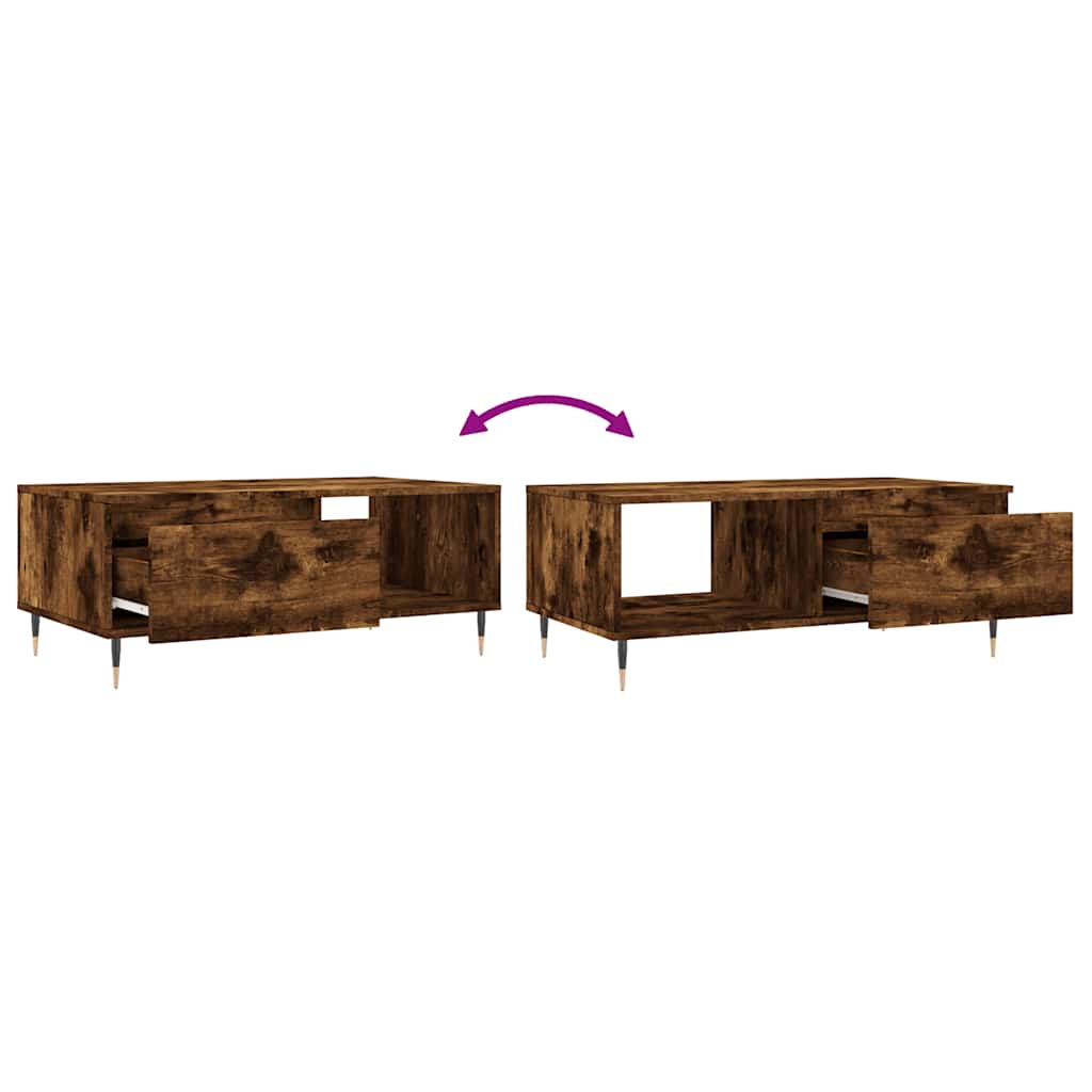 Coffee Table Smoked Oak Drawer Storage Living Room 90x50cm white Engineered wood