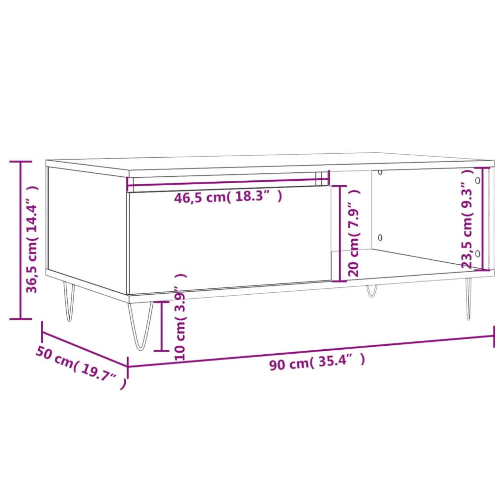Coffee Table 90X50X36.5 Cm Engineered Wood