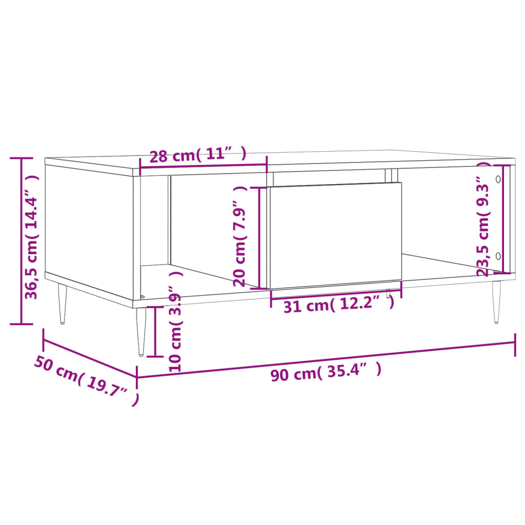 Coffee Table 90X50X36.5 Cm Engineered Wood