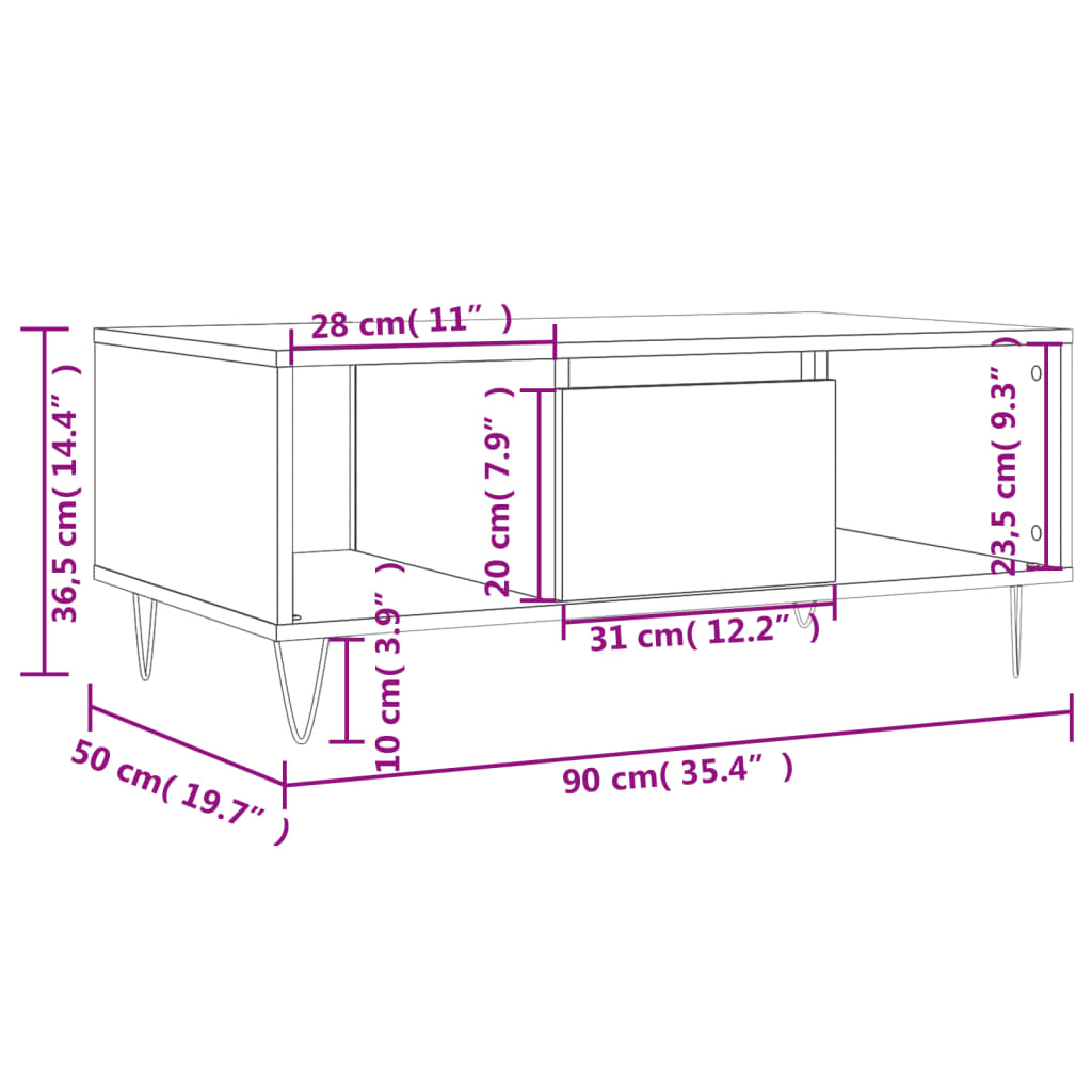 Coffee Table 90X50X36.5 Cm Engineered Wood