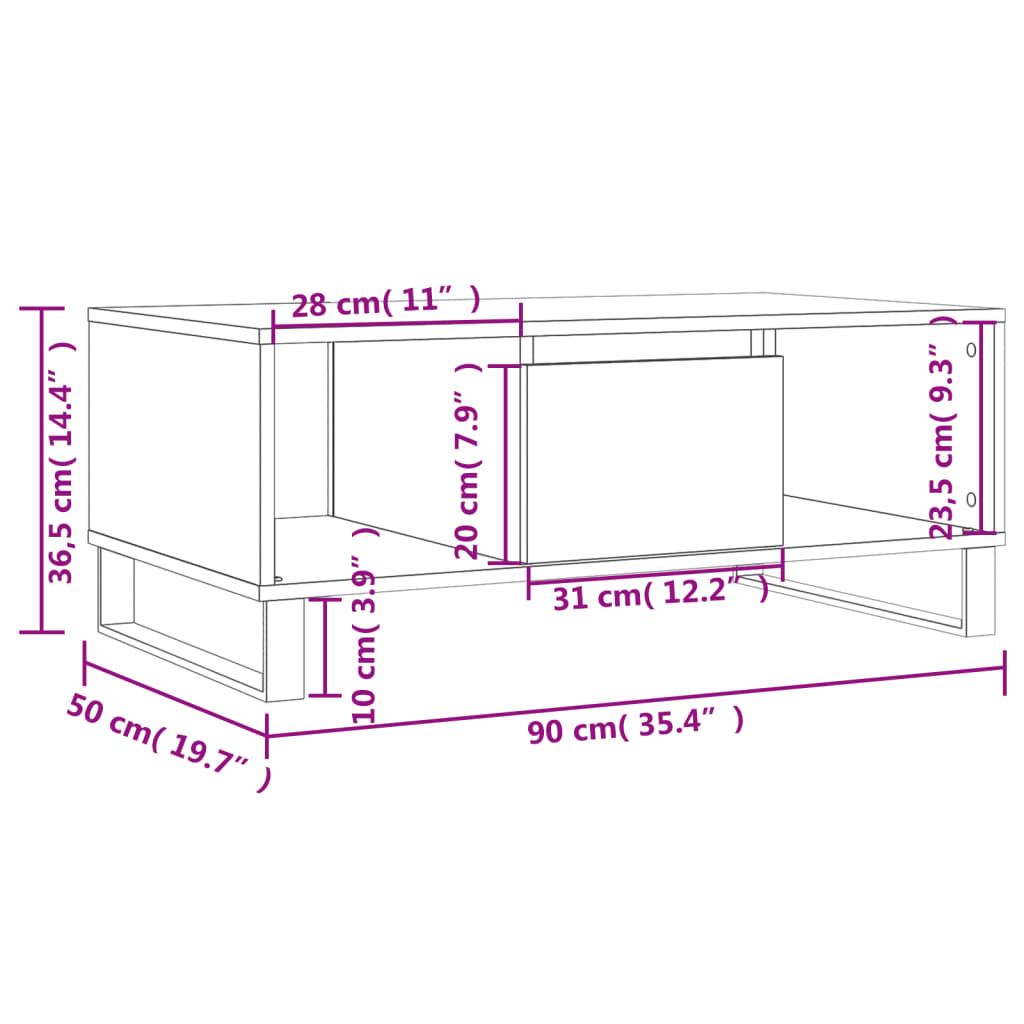 Coffee Table 90X50X36.5 Cm Engineered Wood