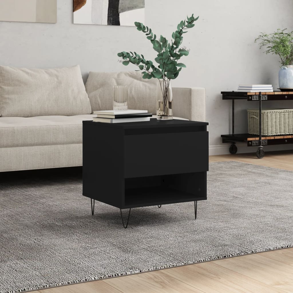 Coffee Table Black Side Drawer Storage Cabinet Bedside 50X46Cm Concrete Grey 50