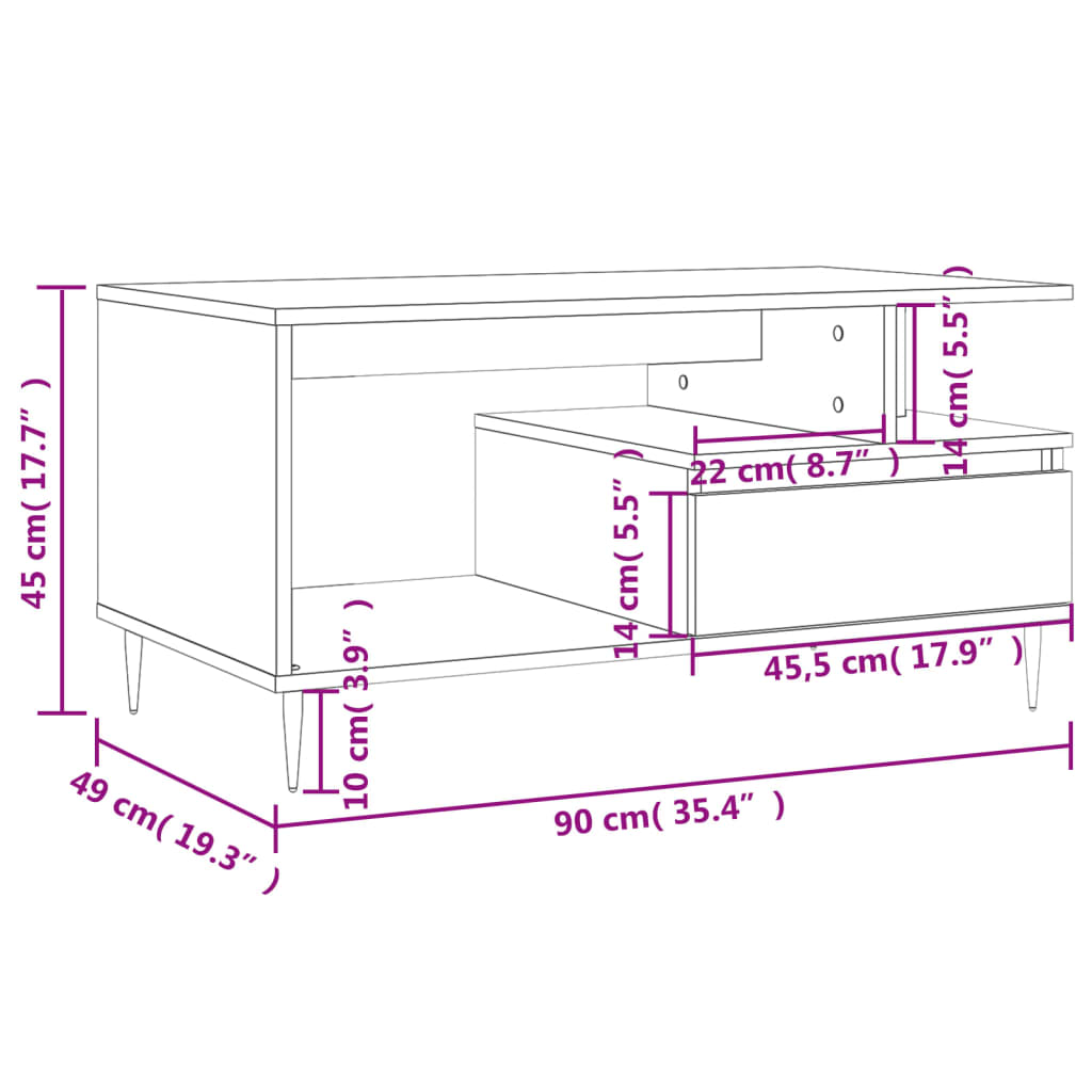 Coffee Table 90X49X45 Cm Engineered Wood
