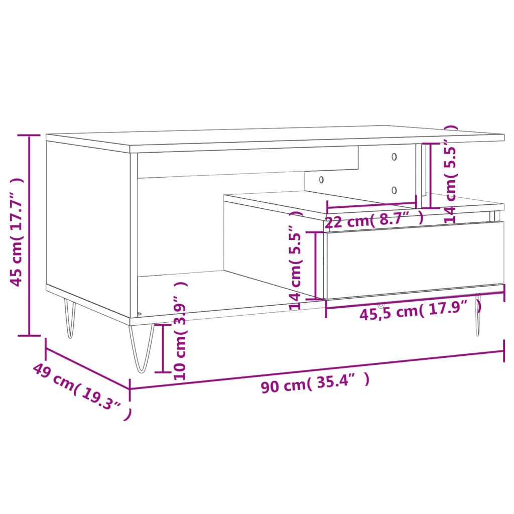 Coffee Table 90X49X45 Cm Engineered Wood Black Oak Brown Oak Smoked Oak White 90