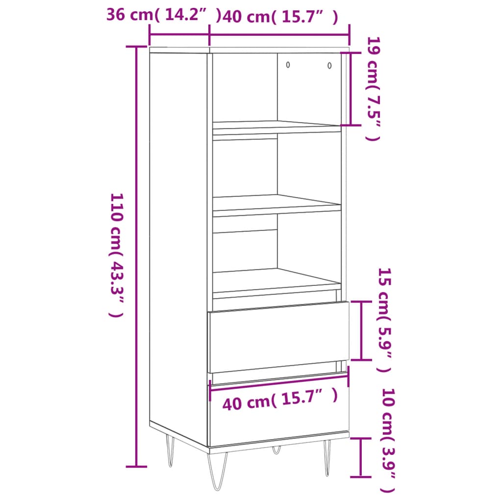 Highboard 40X36X110 Cm Engineered Wood