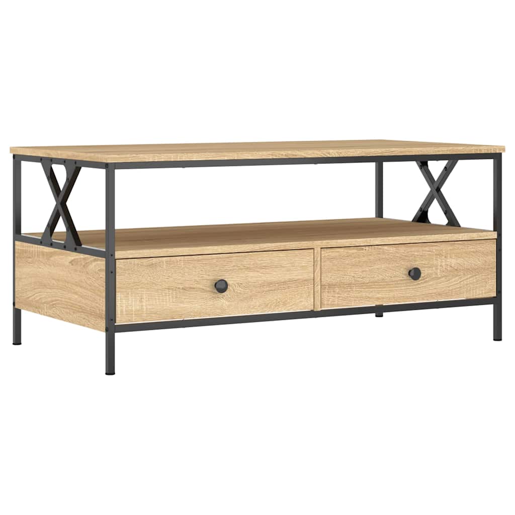 Coffee Table 100X51X45 Cm Engineered Wood Grey Sonoma Sonoma Oak Black Oak Metal