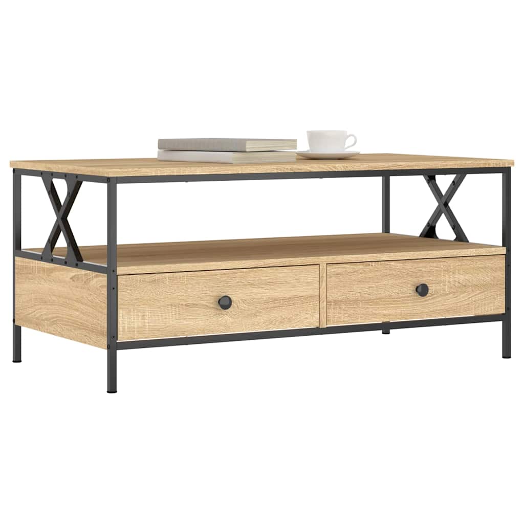 Coffee Table 100X51X45 Cm Engineered Wood Grey Sonoma Sonoma Oak Black Oak Metal
