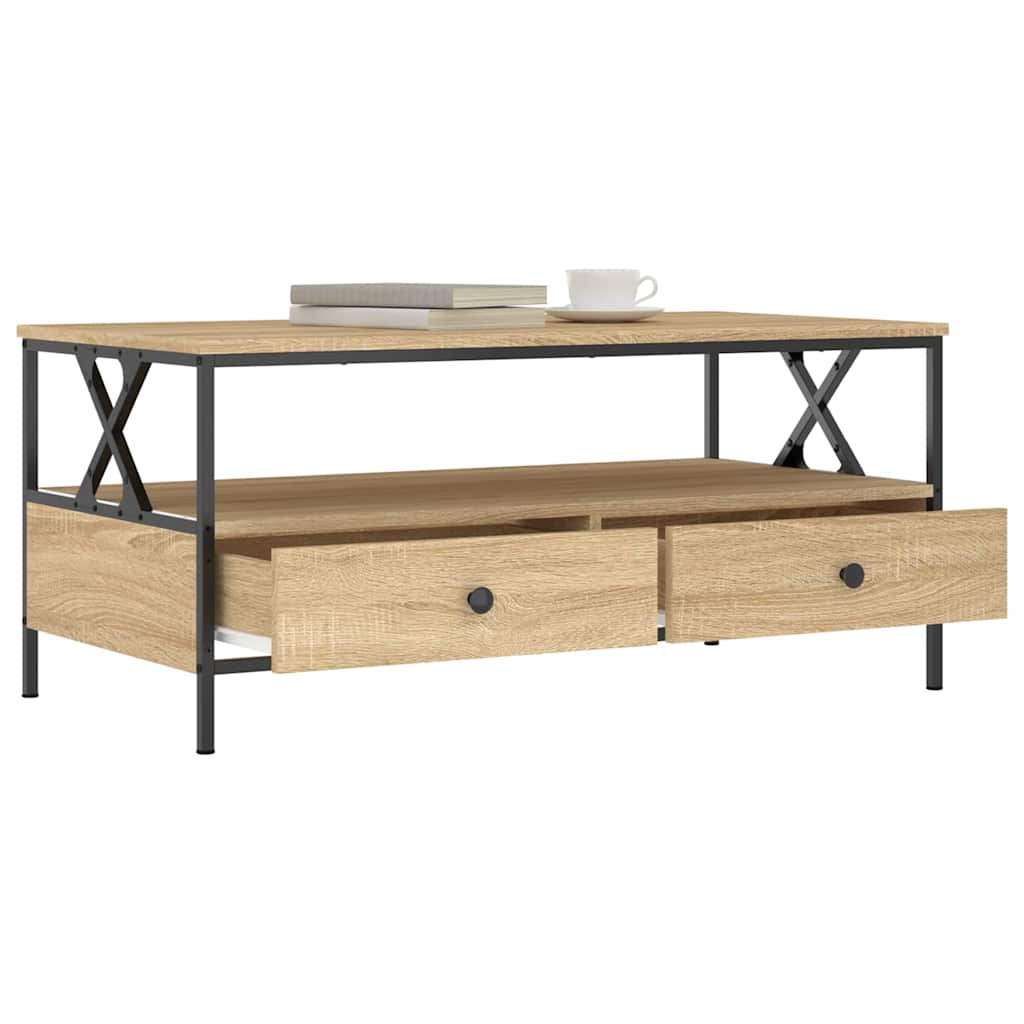Coffee Table 100X51X45 Cm Engineered Wood Grey Sonoma Sonoma Oak Black Oak Metal