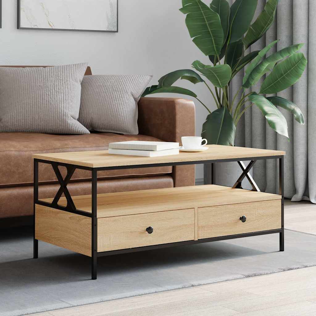 Coffee Table 100X51X45 Cm Engineered Wood Grey Sonoma Sonoma Oak Black Oak Metal