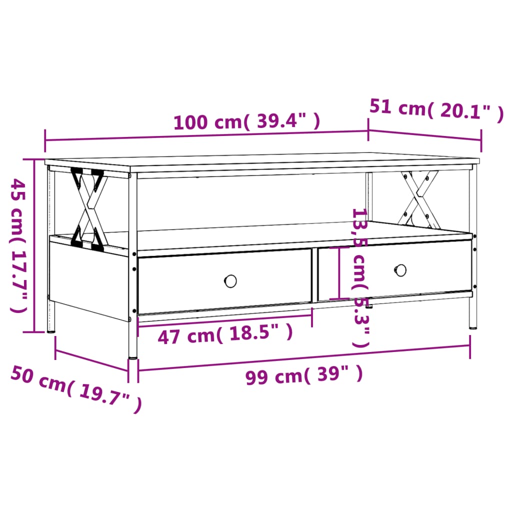 Coffee Table 100X51X45 Cm Engineered Wood