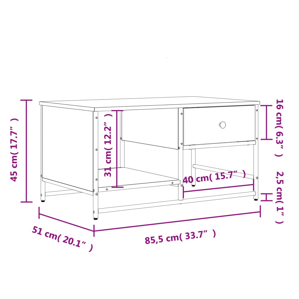 Coffee Table 85.5X51X45 Cm Engineered Wood