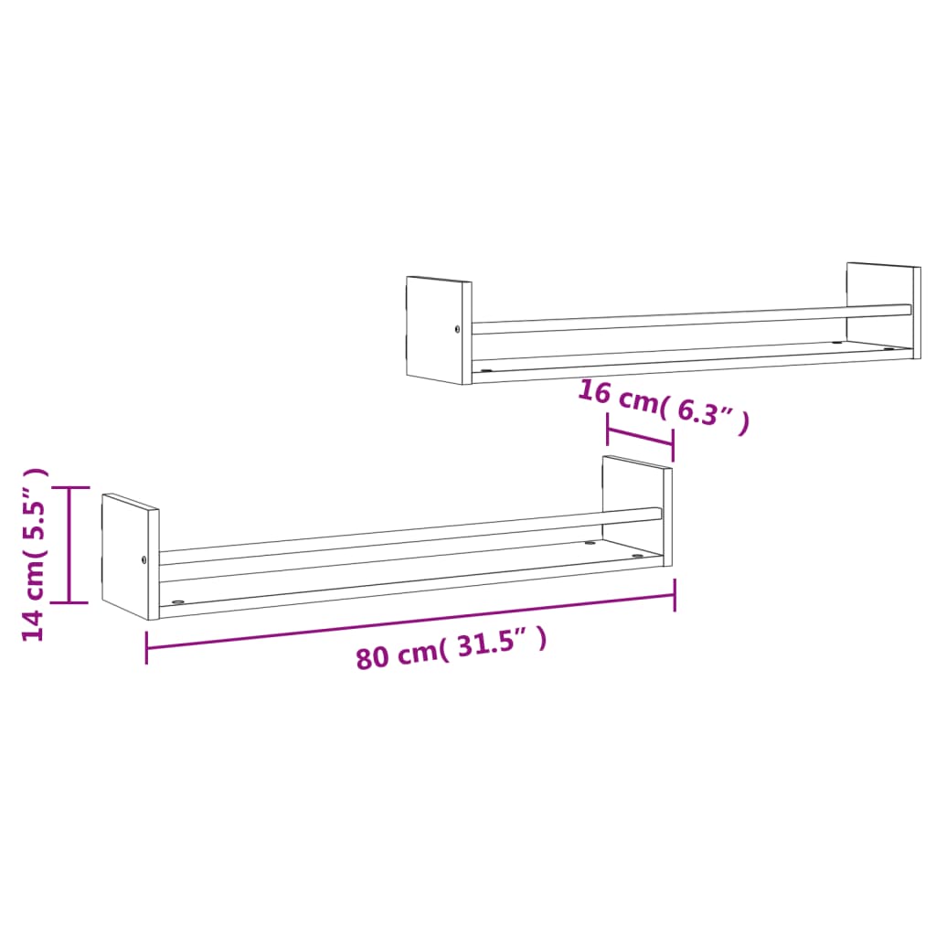 Wall Shelves With Bars 2 Pcs