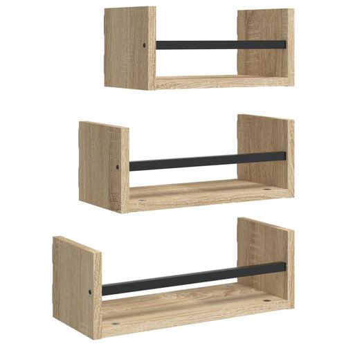 3 Piece Wall Shelf Set With Bars Engineered Wood