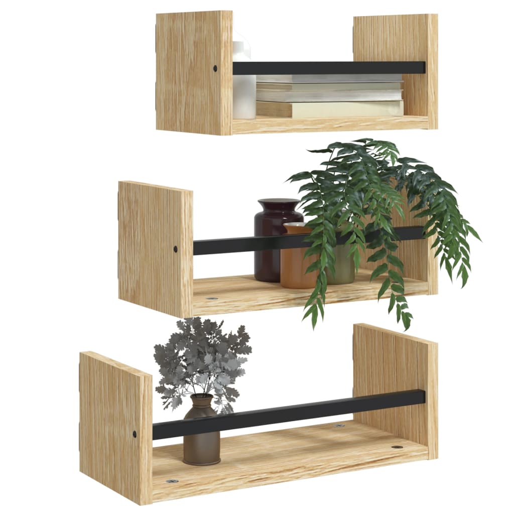 3 Piece Wall Shelf Set With Bars Engineered Wood