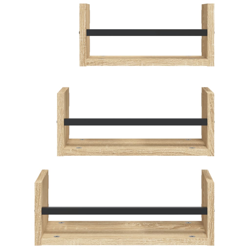 3 Piece Wall Shelf Set With Bars Engineered Wood