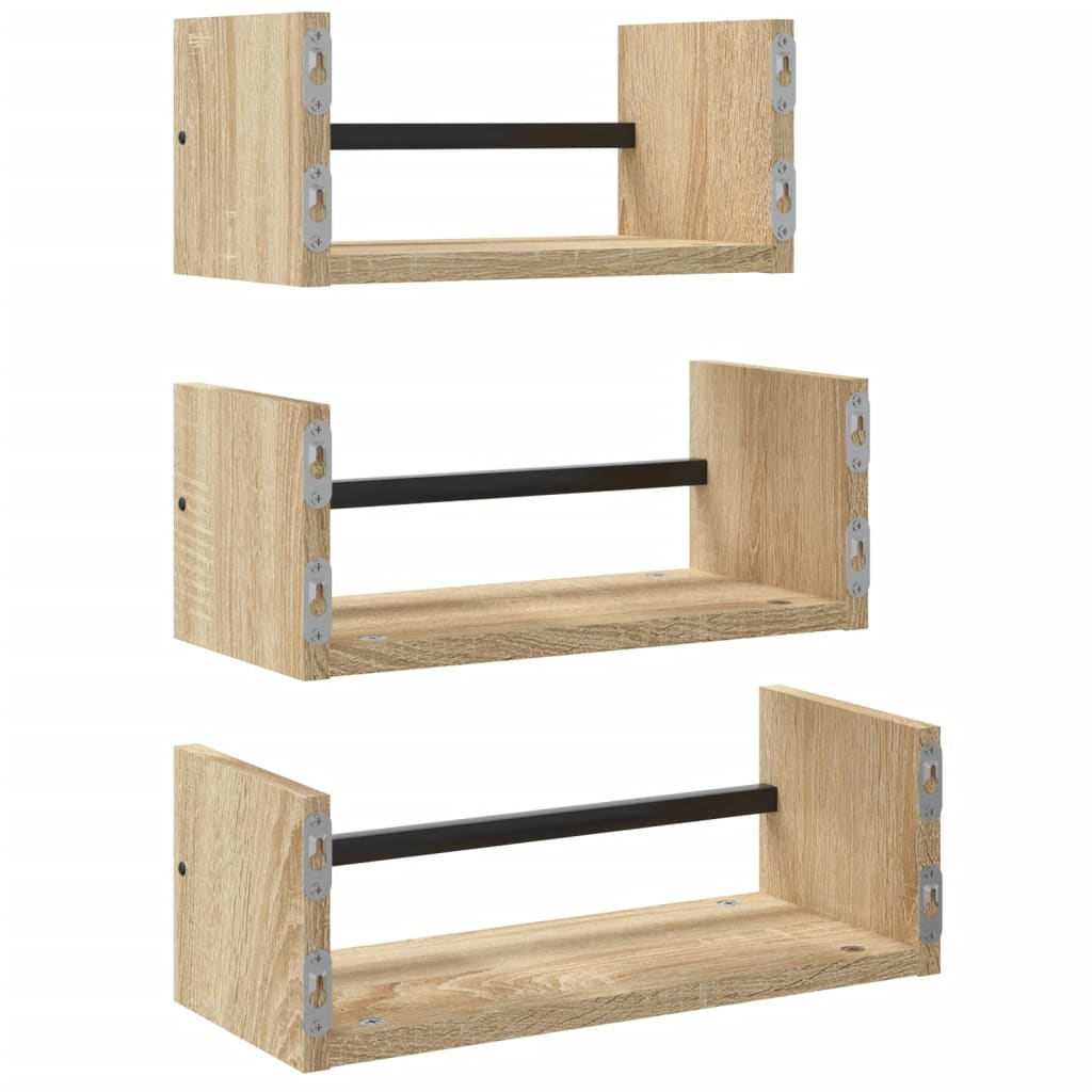 3 Piece Wall Shelf Set With Bars Engineered Wood