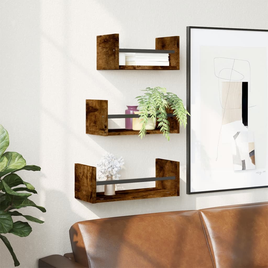 3 Piece Wall Shelf Set With Bars Engineered Wood