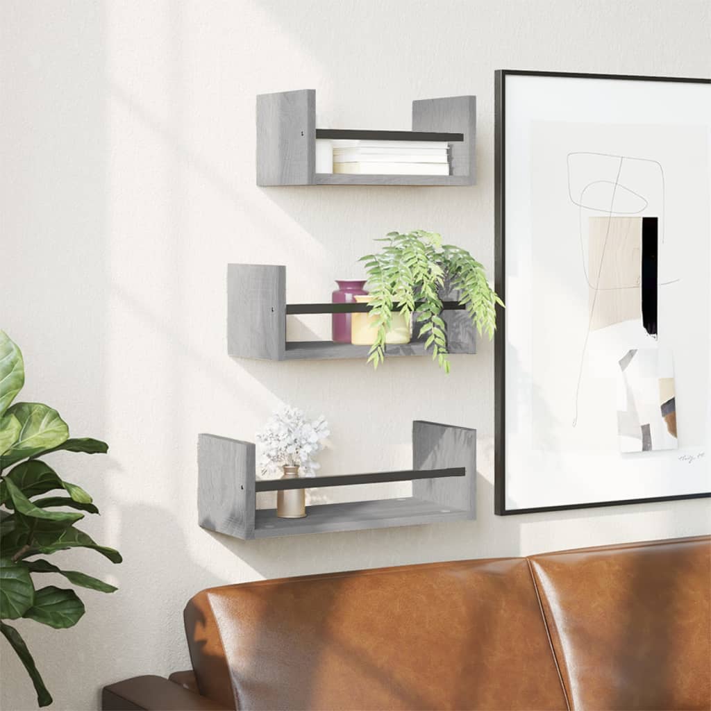 3 Piece Wall Shelf Set With Bars Engineered Wood