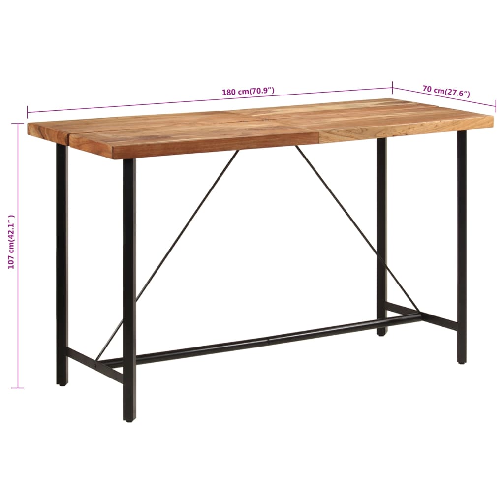 Bar Table 180X70X107 Cm Solid Wood Acacia And Iron