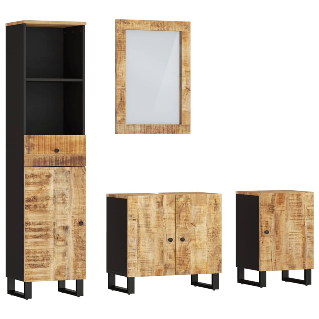 Bathroom Furniture Set Rustic Solid Mango Wood 4 Piece Vanity Cabinet Storage 62