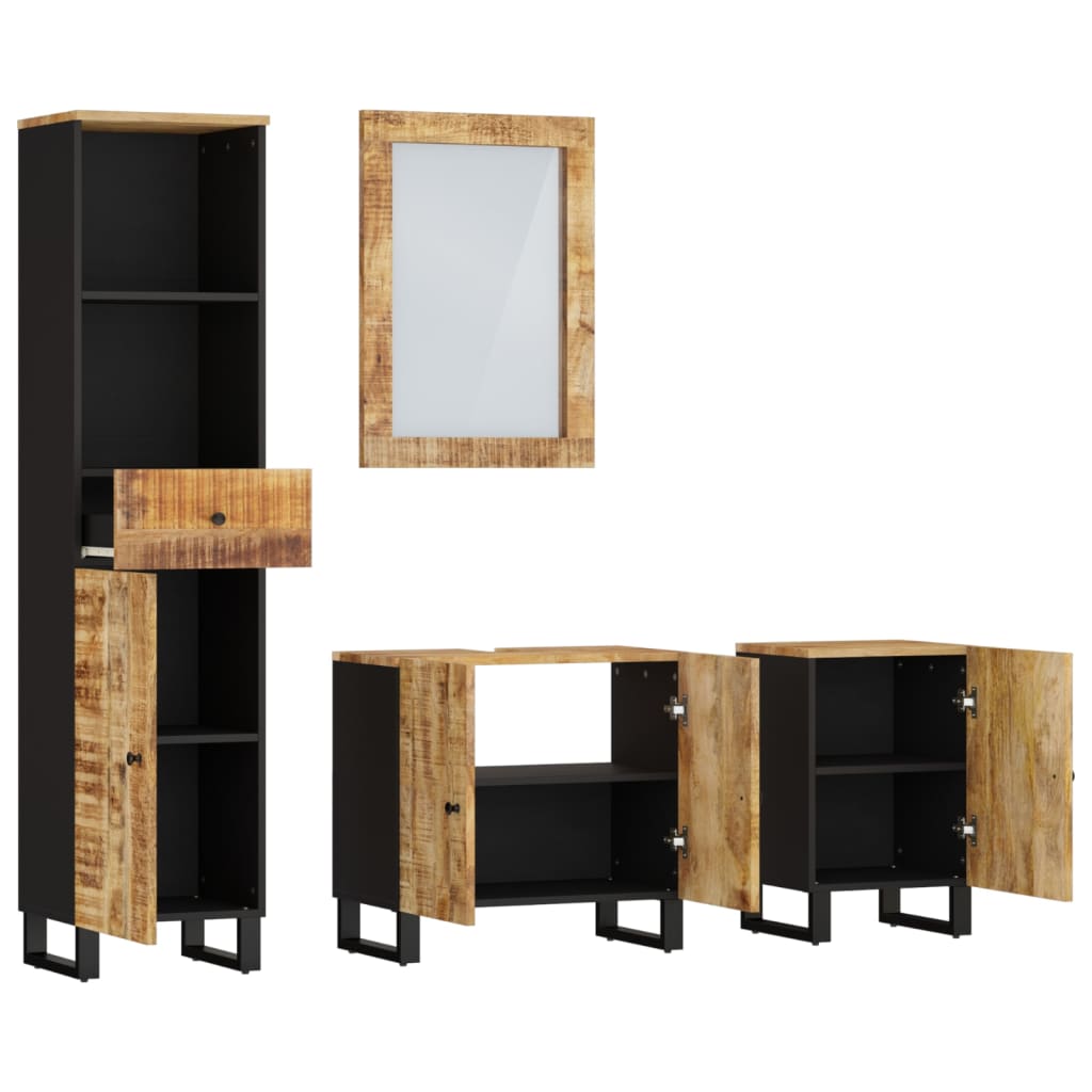 Bathroom Furniture Set Rustic Solid Mango Wood 4 Piece Vanity Cabinet Storage 62
