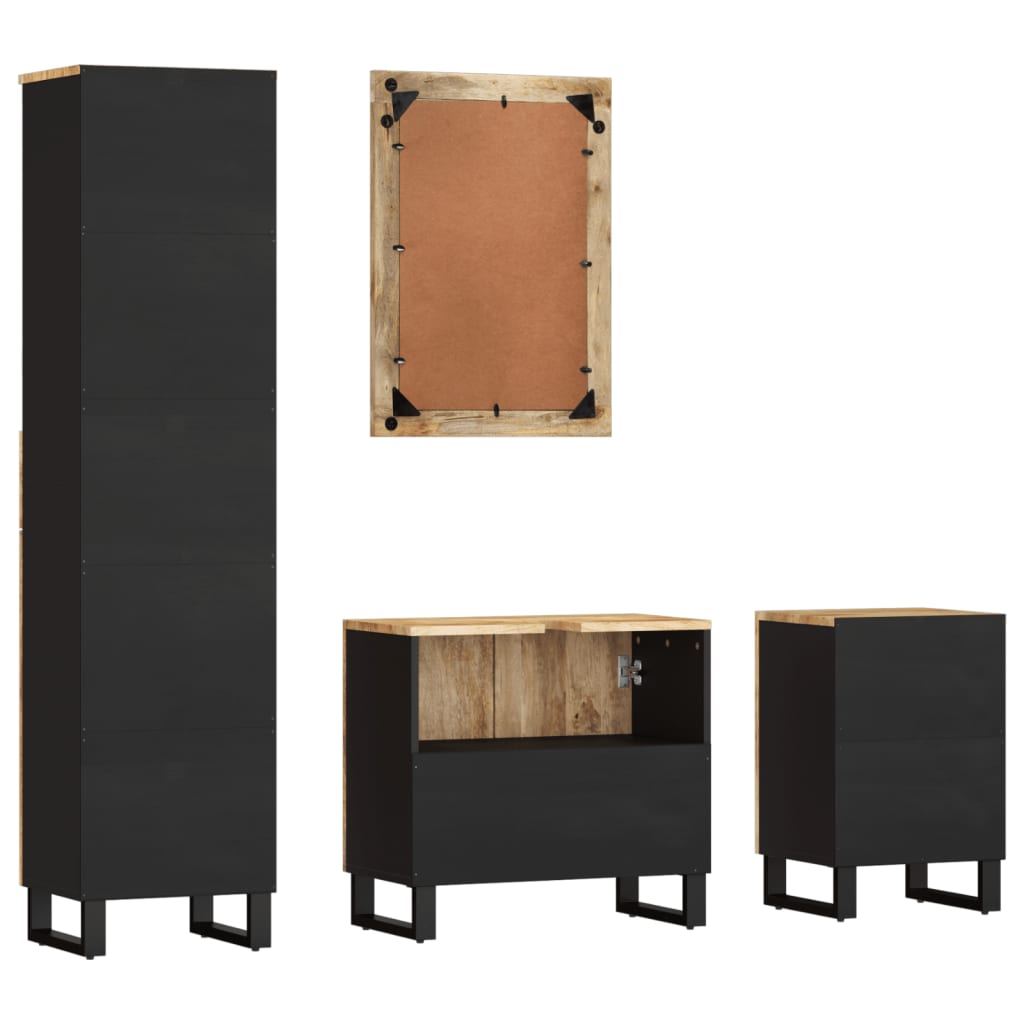Bathroom Furniture Set Rustic Solid Mango Wood 4 Piece Vanity Cabinet Storage 62