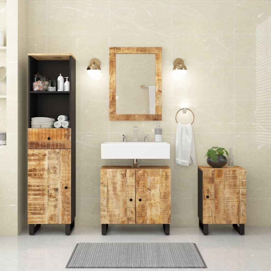 Bathroom Furniture Set Rustic Solid Mango Wood 4 Piece Vanity Cabinet Storage 62
