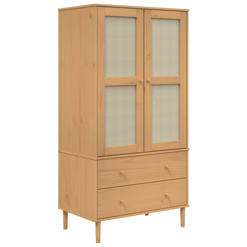 Wardrobe Senja Rattan 90X55X175 Cm Solid Wood Pine brown black white poly rattan