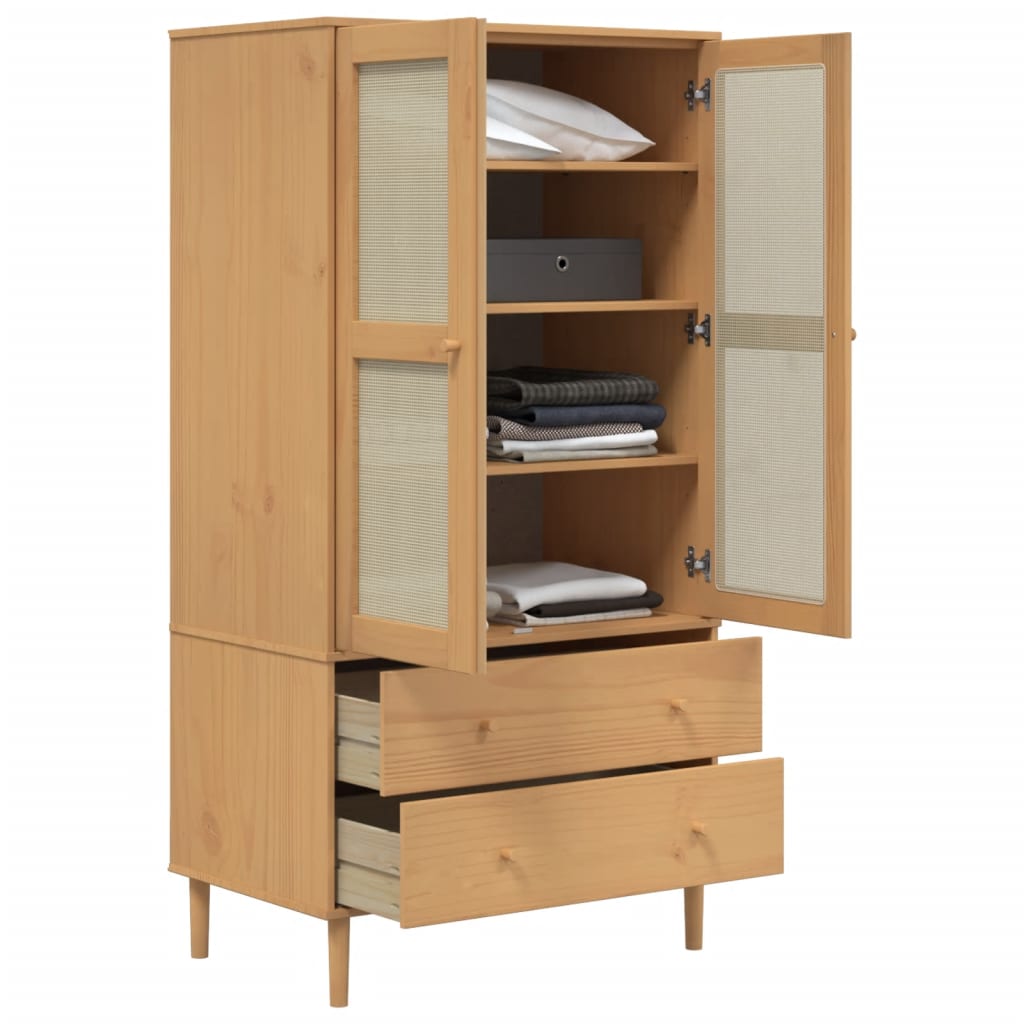 Wardrobe Senja Rattan 90X55X175 Cm Solid Wood Pine brown black white poly rattan