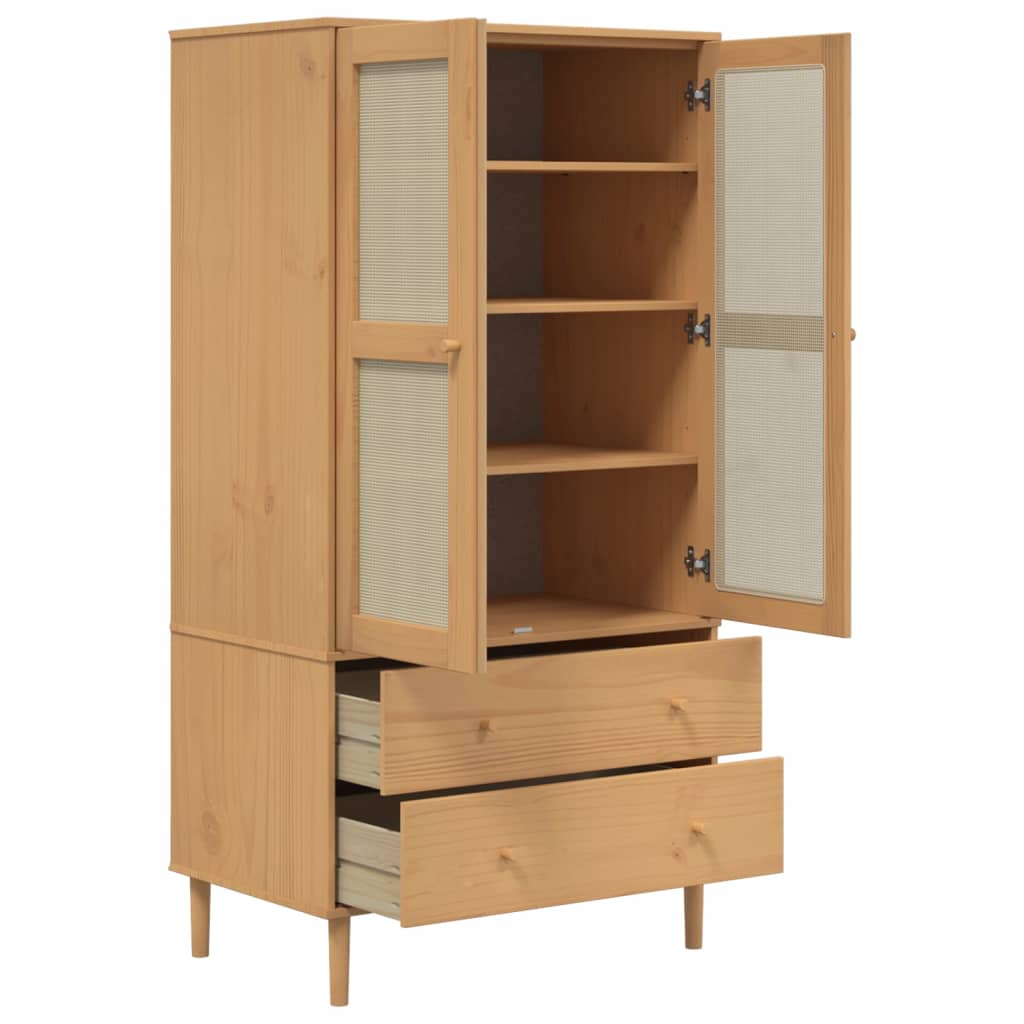Wardrobe Senja Rattan 90X55X175 Cm Solid Wood Pine brown black white poly rattan