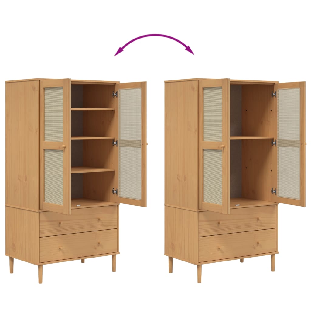 Wardrobe Senja Rattan 90X55X175 Cm Solid Wood Pine brown black white poly rattan