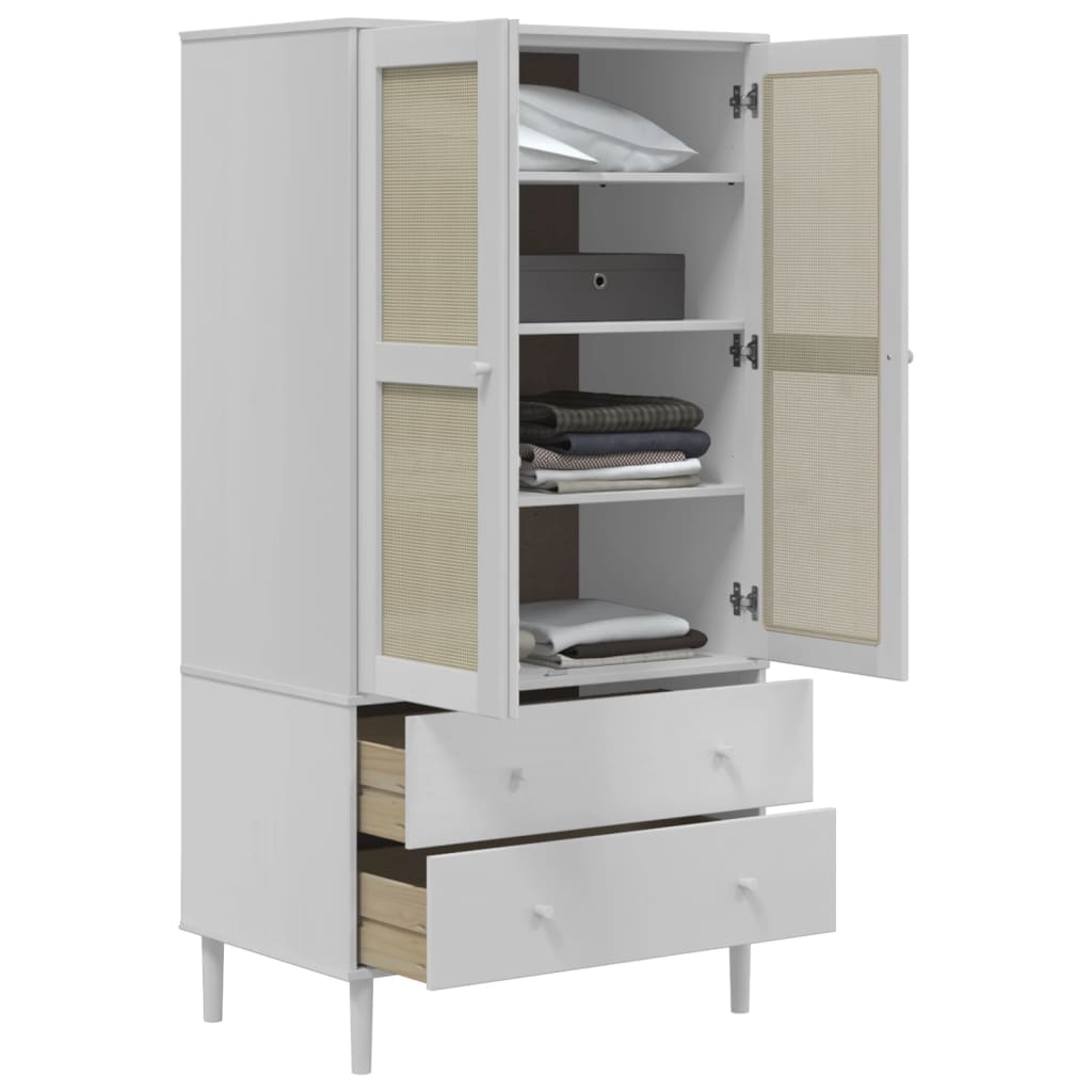 Wardrobe Senja Rattan 90X55X175 Cm Solid Wood Pine brown black white poly rattan