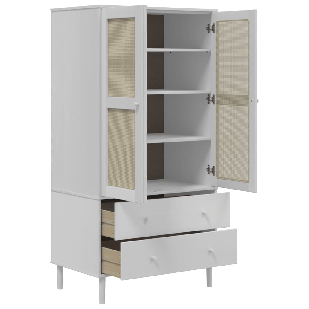 Wardrobe Senja Rattan 90X55X175 Cm Solid Wood Pine brown black white poly rattan