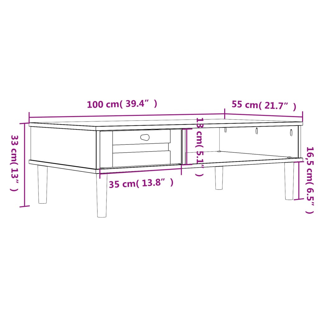 Coffee Table Senja Rattan Look 100X55X33 Cm Solid Wood