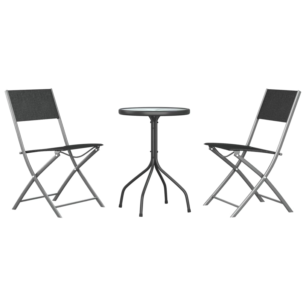Outdoor Furniture Set 3 Piece Garden Dining Black Steel Patio Table & Chairs 45