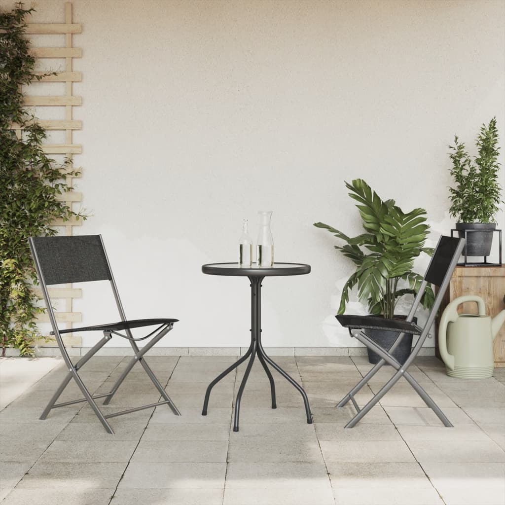 Outdoor Furniture Set 3 Piece Garden Dining Black Steel Patio Table & Chairs 45