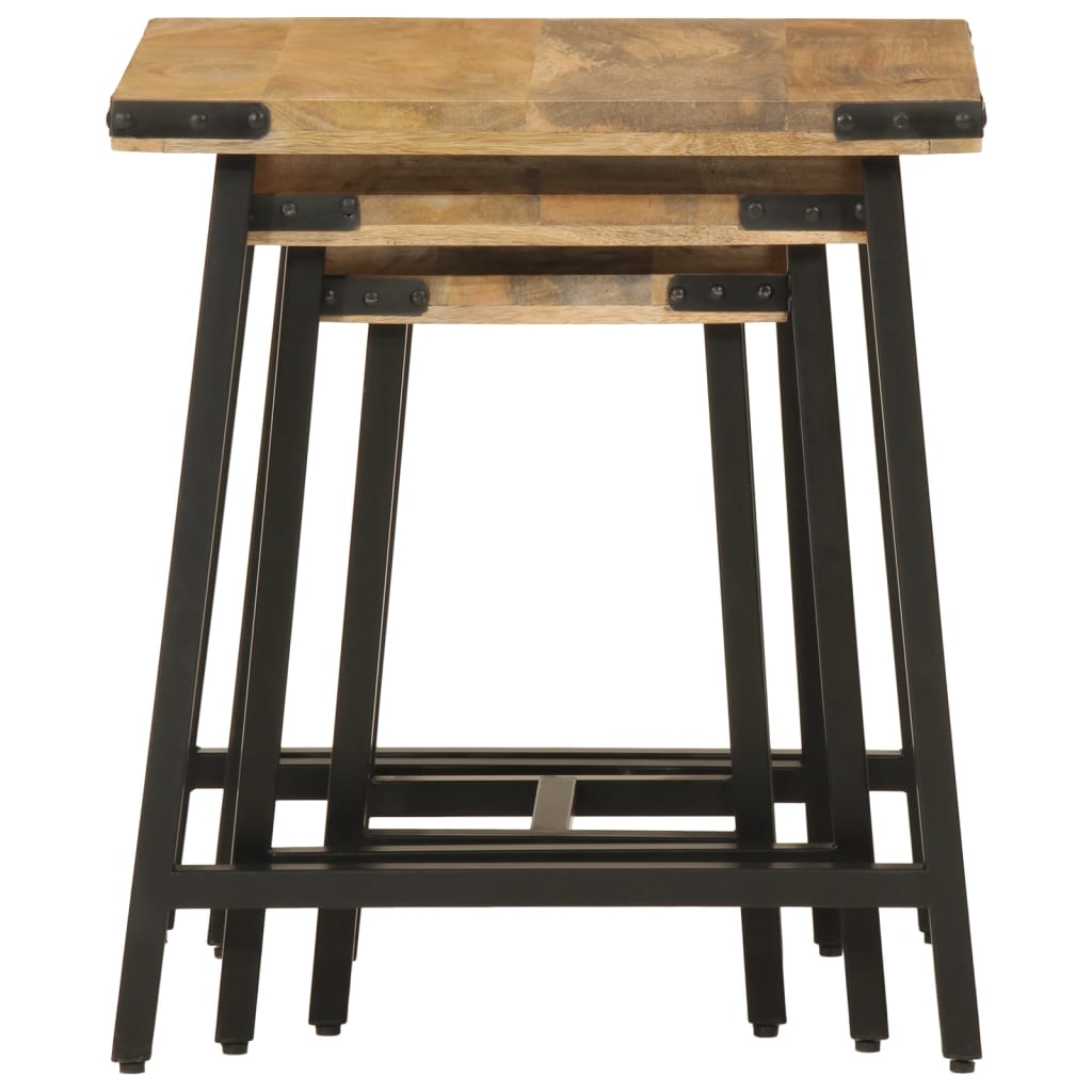 Nesting Coffee Tables 3 Pcs Solid Wood Mango And Iron