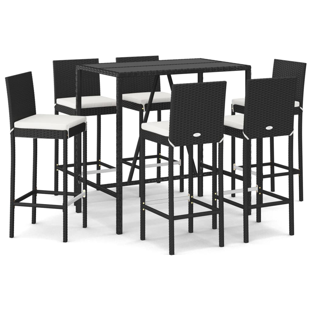 7 Piece Garden Bar Set With Cushions Poly Rattan