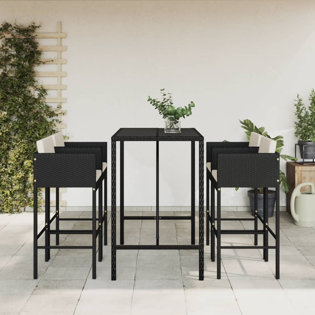 5 Piece Garden Bar Set With Cushions Poly Rattan