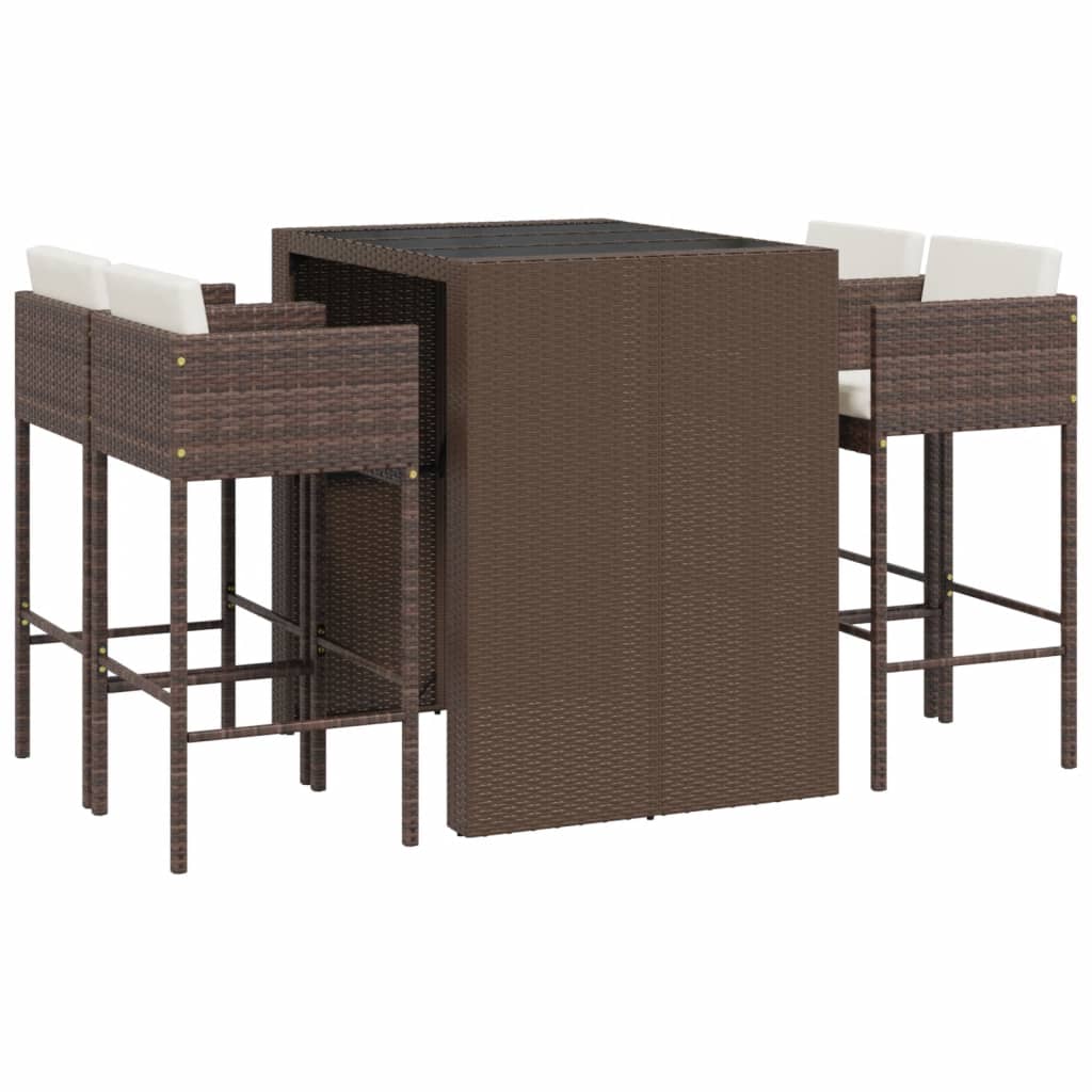 Outdoor Furniture Set Garden Bar Brown Rattan Patio Table 4 Chairs Cushions grey