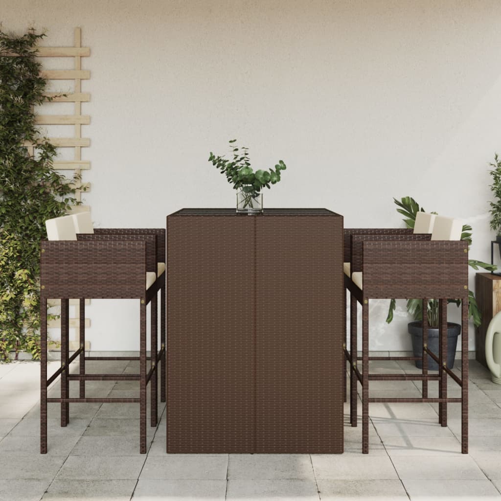 Outdoor Furniture Set Garden Bar Brown Rattan Patio Table 4 Chairs Cushions grey