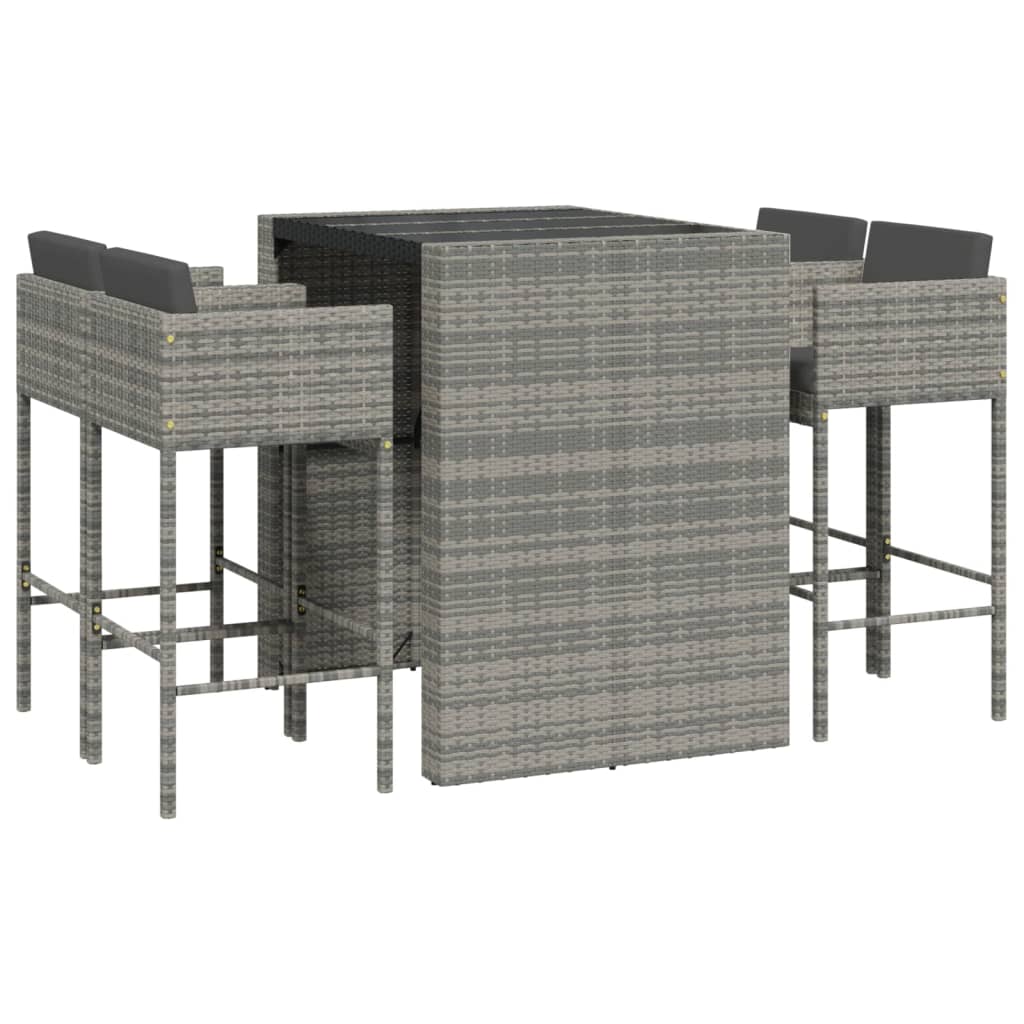 5 Piece Garden Bar Set With Cushions Poly Rattan 1