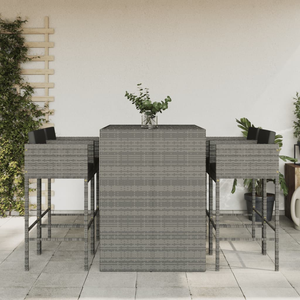 5 Piece Garden Bar Set With Cushions Poly Rattan