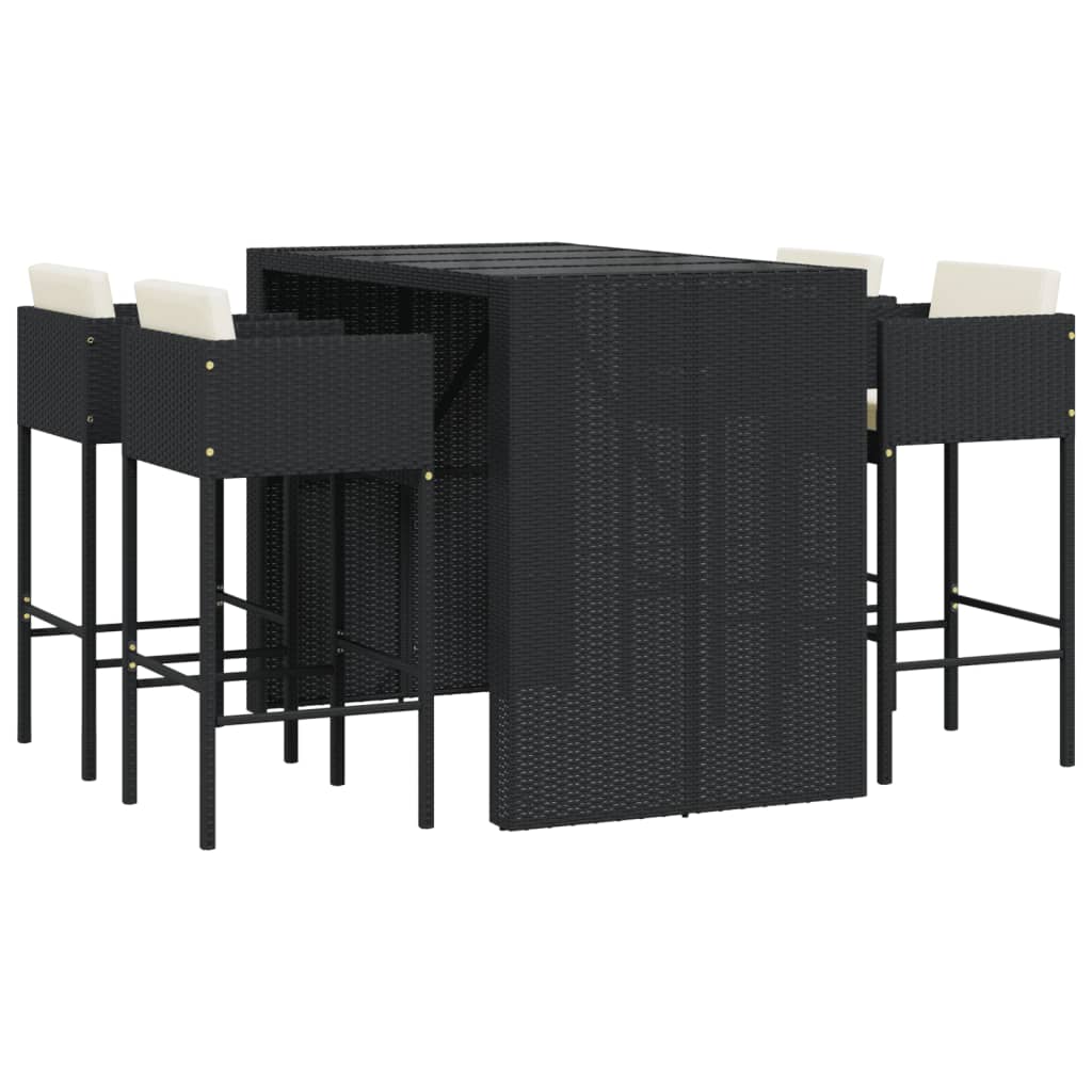 5 Piece Garden Bar Set With Cushions Poly Rattan