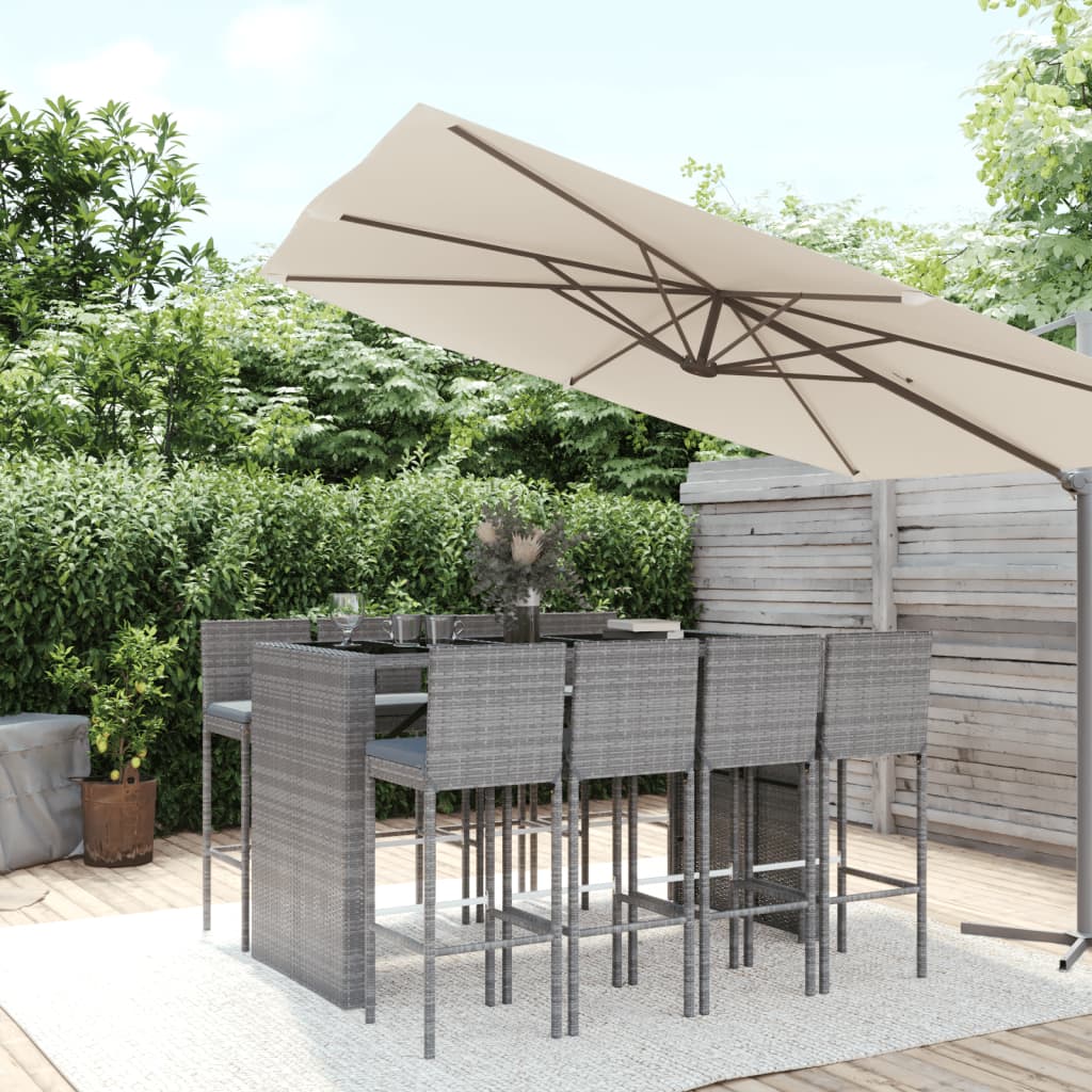 9 Piece Garden Bar Set With Cushions Poly Rattan
