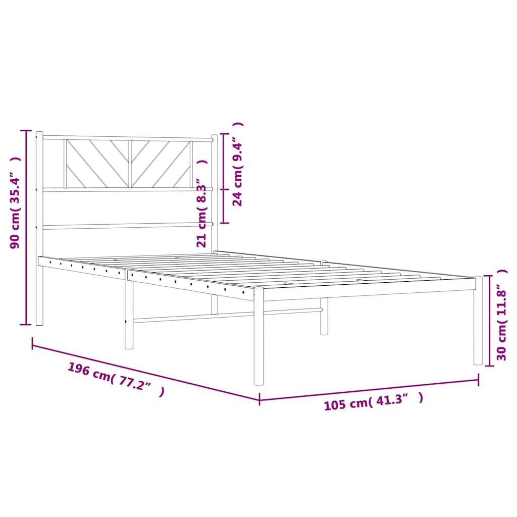 Metal Bed Frame Without Mattress 100X190Cm