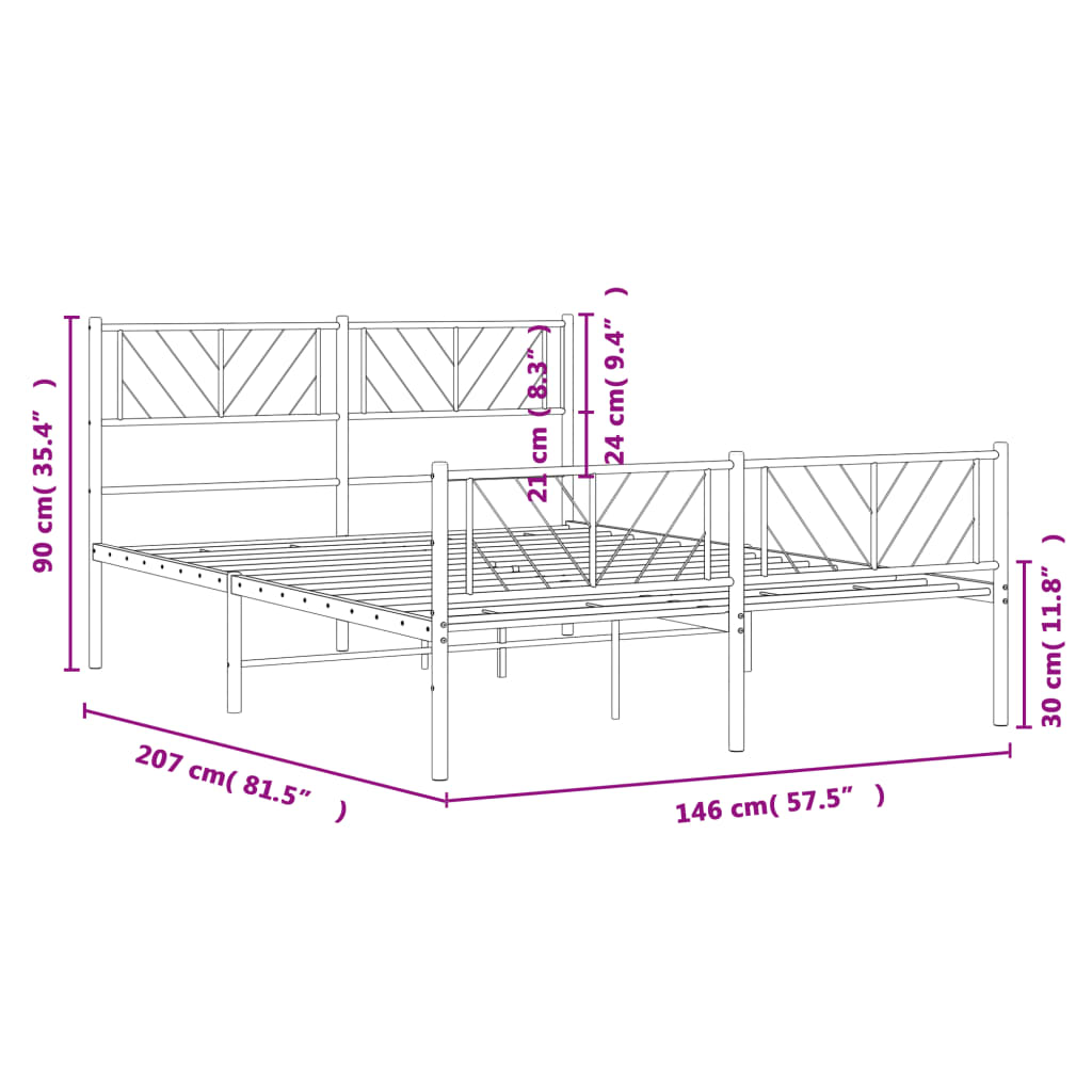 Metal Bed Frame Without Mattress With Footboard 140X200Cm